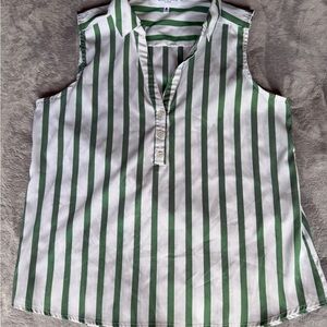 Sleeveless Green & White Striped Top